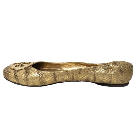 TORY BURCH Reva Gold Snakeskin Print Leather Ballet Flats 11 - Picture 6 of 11